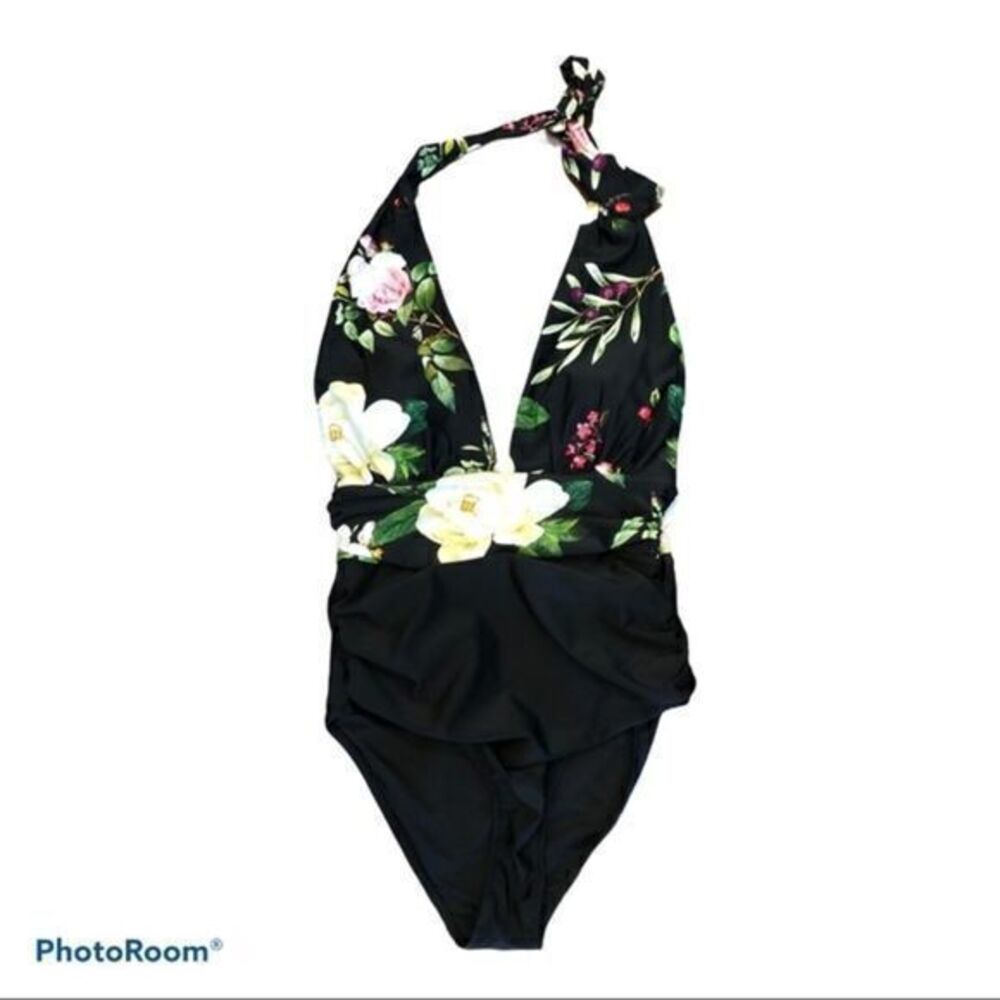 Cupshe floral deep V neckline one piece swimsuit medium